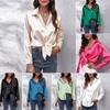 Woman's Fashion Casual V-Neck Solid Button Satin Imitation Silk Long Sleeved Shirt Top