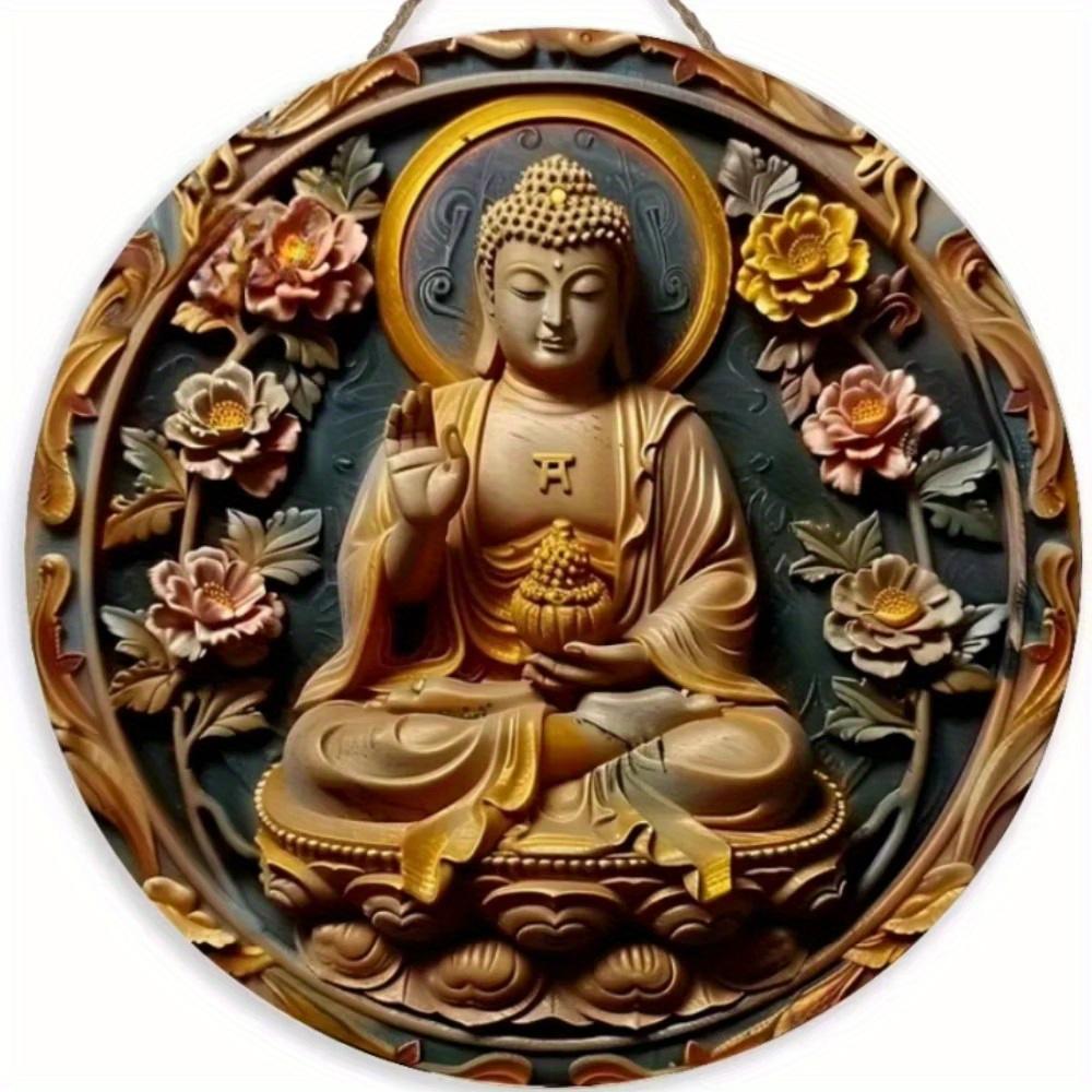 1pc 2d Flat Buddha Art Sign - Round Wooden Sign - 20cm Suitable for Home Living Room, Restaurant, Office, Garage, Bar, Coffee Shop Decoration, Gift