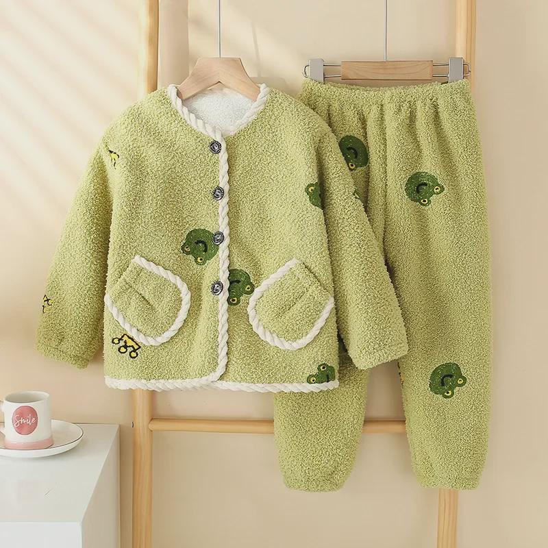 Мягкая фланелевая зимняя пижама для мальчиков - толстый теплый хлопковый детский кардиган для сна