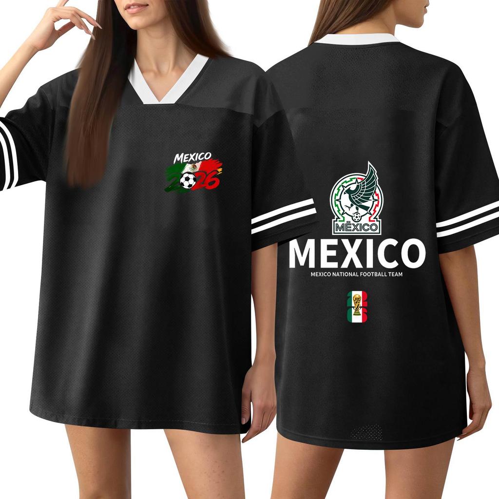 Women's V Neck Short Sleeve Sports Jersey Shirt Mexico National Football Team Soccer Fan Apparel World Cup 2026 Inspired Design