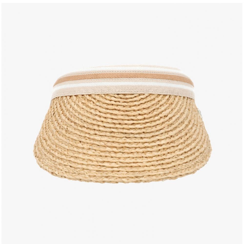 Helen Kaminski Bianka 8 Натуральный Нуга Полоска Козырек Солнечная Шляпа