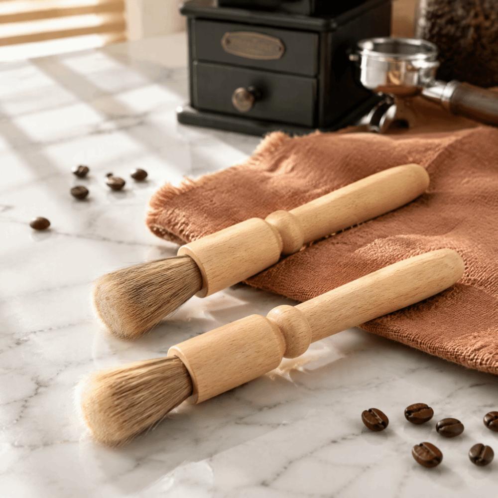 2PCS Long Handle Coffee Grinder Brush Wooden Handle Powder Cleaning Brush Coffee Machine