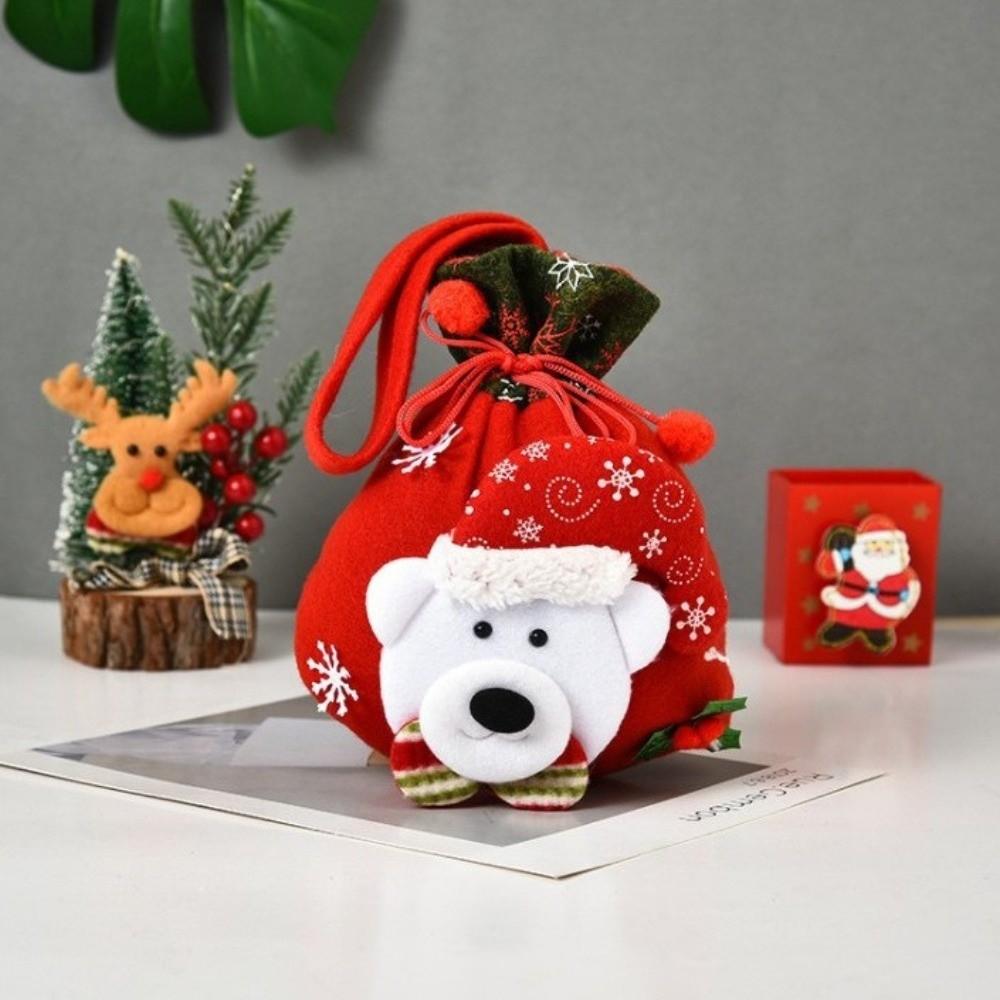 Cute Drawstring Closure Christmas Gift Bag Flannel Santa Snowman Santa Gift Bag Candy Pouch Xmas Gift Package Christmas Eve