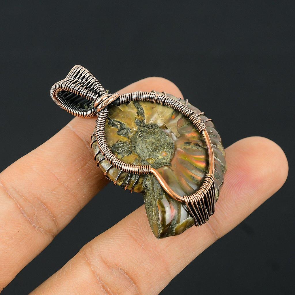 Древо Жизни Аммонит Ископаемый Драгоценный Камень Медная Проволока Обертывание Кулон Ручной Работы Ювелирные Изделия Свадебный Подарок