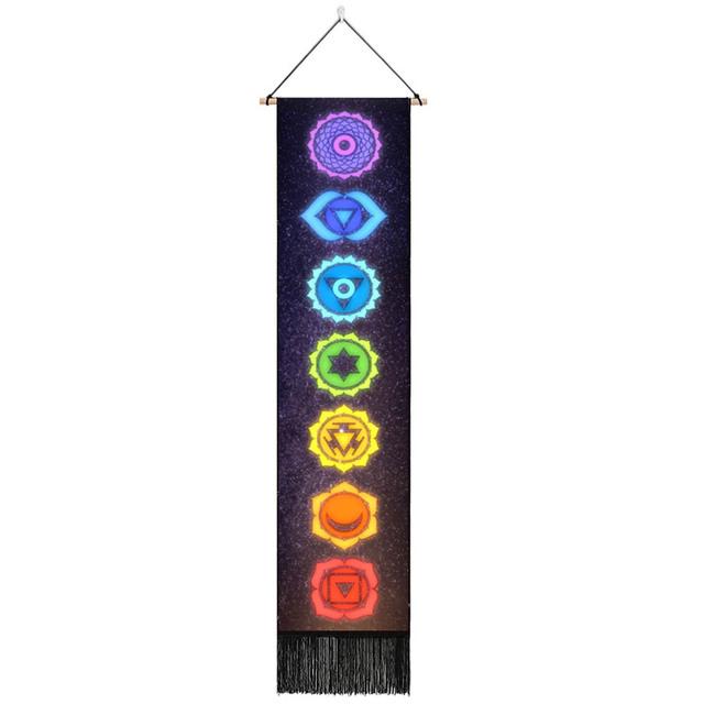 Seven Chakra Tapestry Vertical Wall Hanging Tree of Life Tapestry Tassel Yoga Meditation Tapestry for Bedroom Living Decoration