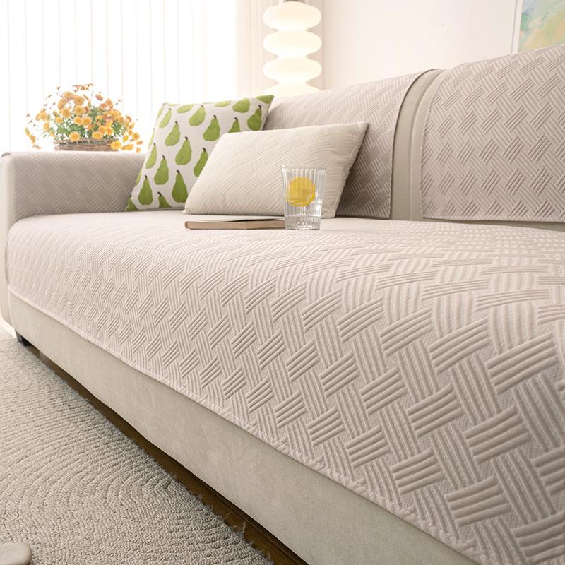 Cream Wind Ice Silk Sofa Cushion Summer 2025 New Mat Seat Cushion Fixed Non-slip Straight Row Summer Cover Towel