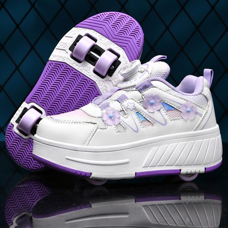 Rotating Button Four Wheel Skate Roller Shoes for Kids Removable Wheels Roller Skating Sneakers Student Unisex Size 29 39