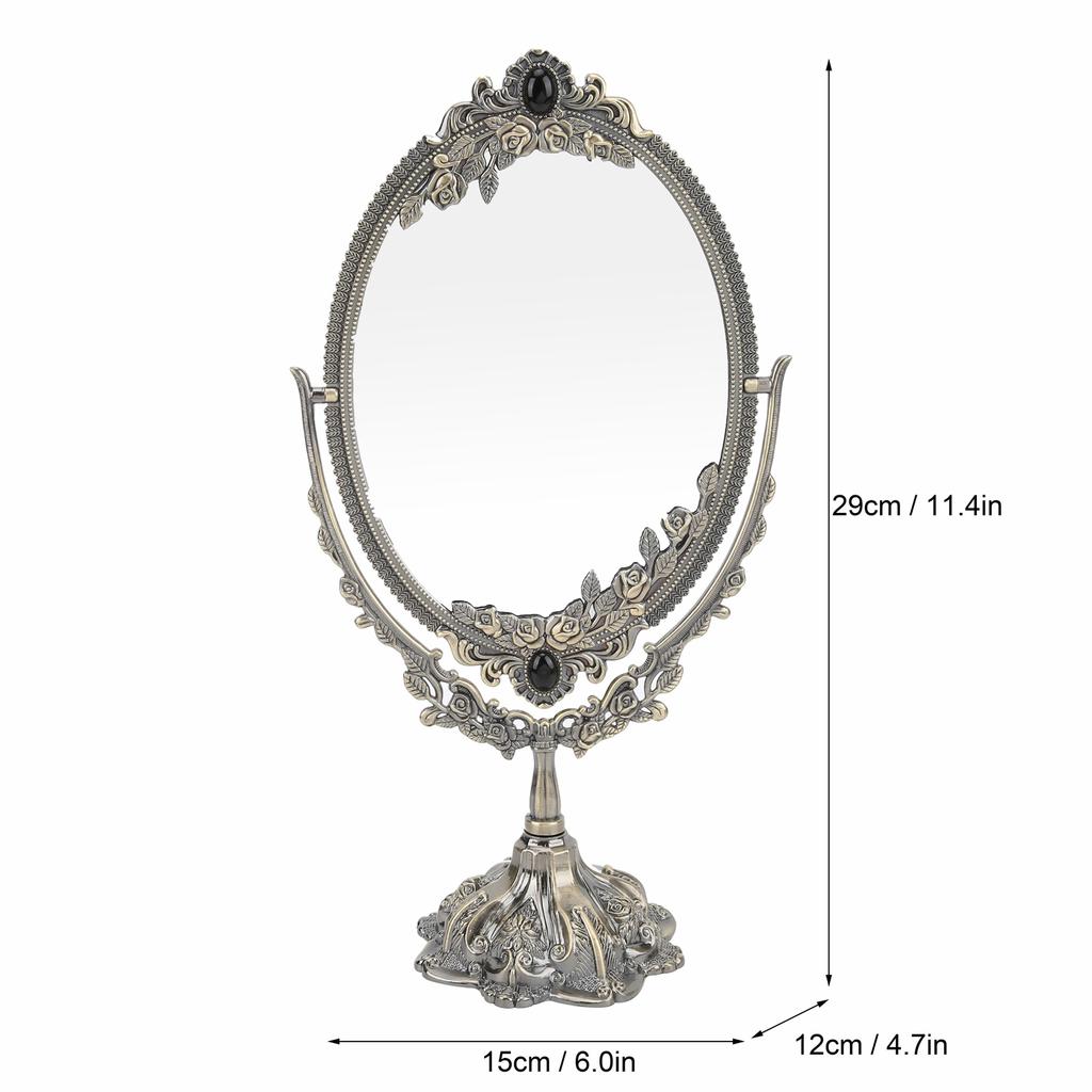Зеркало для макияжа Европейское Металлическое Ретро Двустороннее Зеркало для Ванной Комнаты Спальни Туалетного Столика(Бронза Большая )