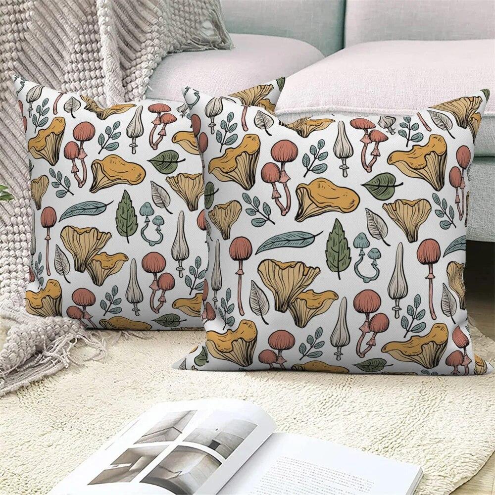 Plant Leaf Flower Pillowcase Farmhouse Home Sofa Car Decorative   Mushroom Cushion Cover