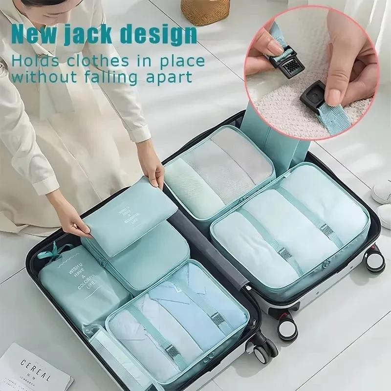 8Pcs Folding Travel Organizer Storage Bags Wardrobe Cube Suitcase Packing Set Storages Luggage Clothes Shoe Box Make UpOrganizer