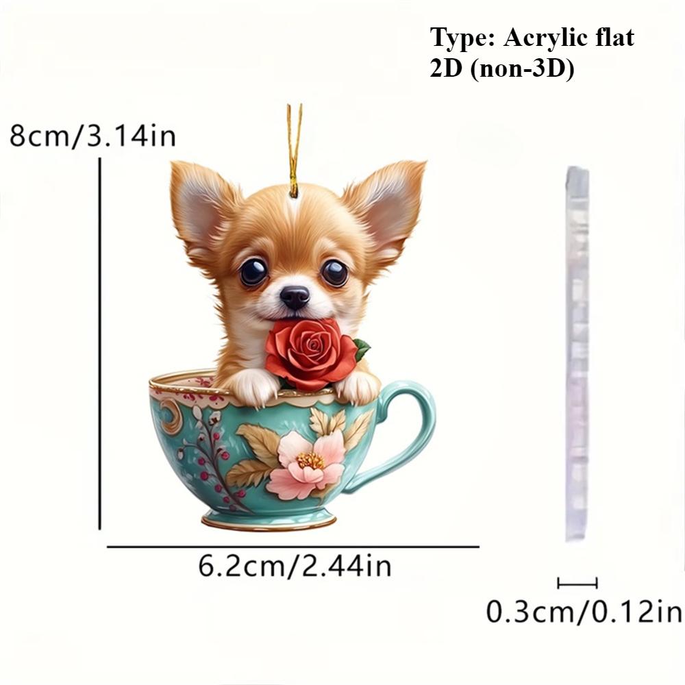 Cat and Dog Pendant, Acrylic Flat 2D Keychain, Car Rearview Mirror Pendant, Backpack Pendant, Valentine's Day, Christmas, Birthday Gift.