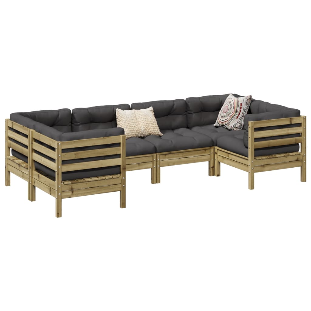 6 Piece Garden Sofa Set with Cushions Pressure Treated Pine Wood