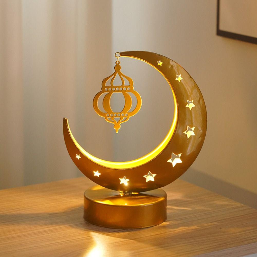Metal Art Design Ramadan Desk Lamp Wrought Iron Hollow Eid Mubarak Lamp Party Decorations