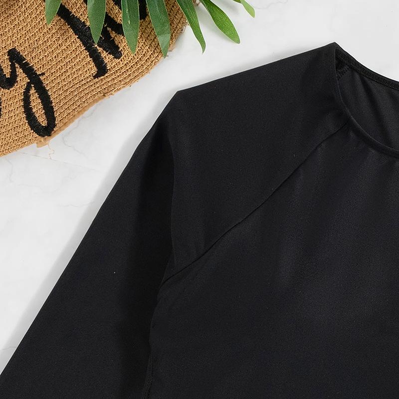 Женский сплошной черный цельный купальник с длинными рукавами и открытой спиной, со стразами, пляжный купальный костюм, роскошный купальник со стразами