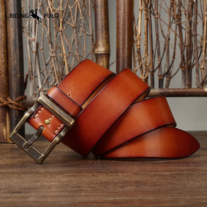 High-end Light Luxury Retro Pure Handmade First Layer Cowhide Belt Men's Fashionable All-match Genuine Leather Belt