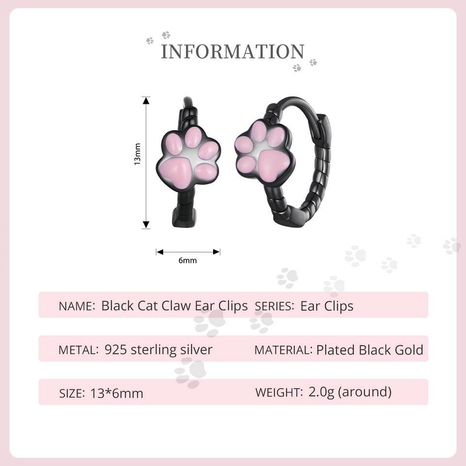 WOSTU 925 Sterling Silver Black Gold Pink Pet Cat Claw Hoop Earrings Women Lovely Animal Drop Ear Clips Birthday Jewelry Gift