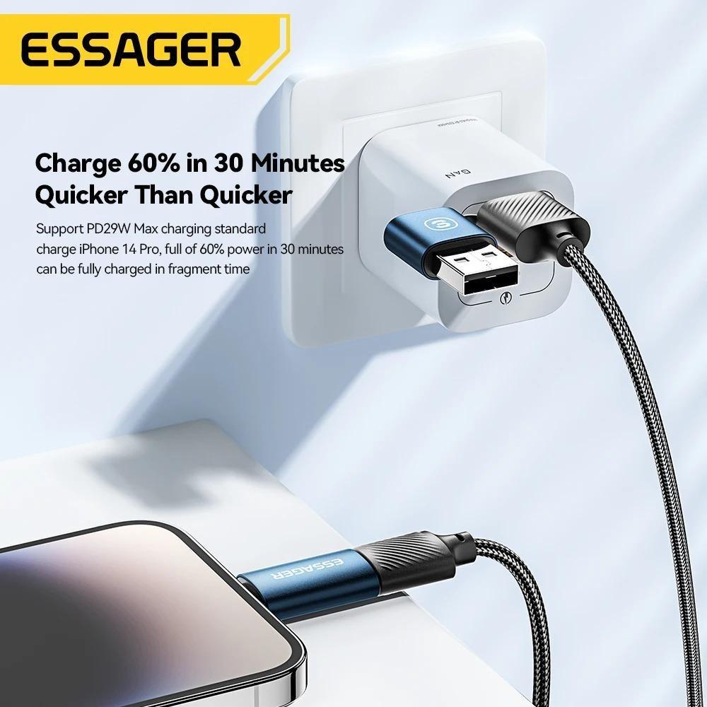 Essager 4 в 1 USB-кабель типа C, 65 Вт PD, провод для быстрой зарядки, кабель типа C-C для IPhone 15 14 13 Pro Max IPad HUAWEI Xiaomi