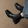 New Women's Versatile Low Boots Solid Color Medium Heel Square Head Large Size Women's Leather Boots Autumn and Winter Rubber Sole Fashion Boots Women
