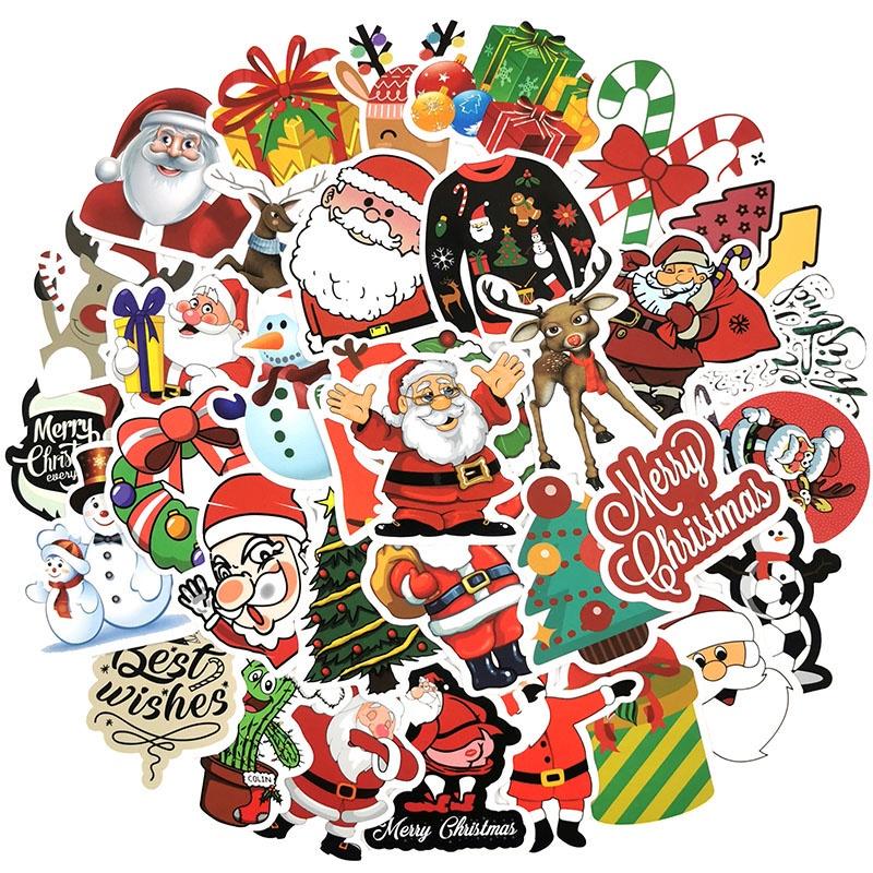 Яркие разноцветные наклейки рождественской серии, идеально подходящие для автомобилей и багажа