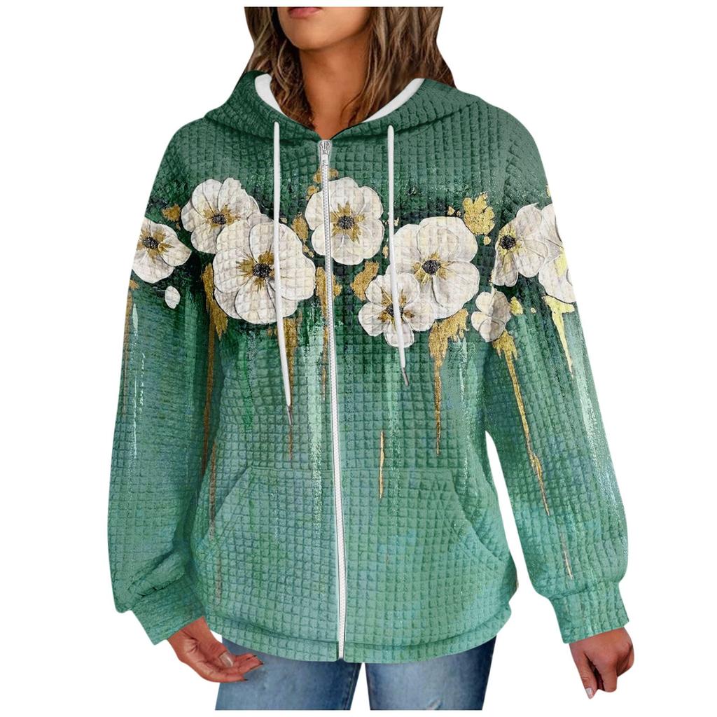 Женская осенне-зимняя повседневная модная толстовка с капюшоном с принтом, куртка на молнии с карманами