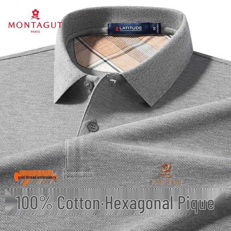 Montagut Men's 100% Cotton Long-Sleeve Embroidered Polo Shirt