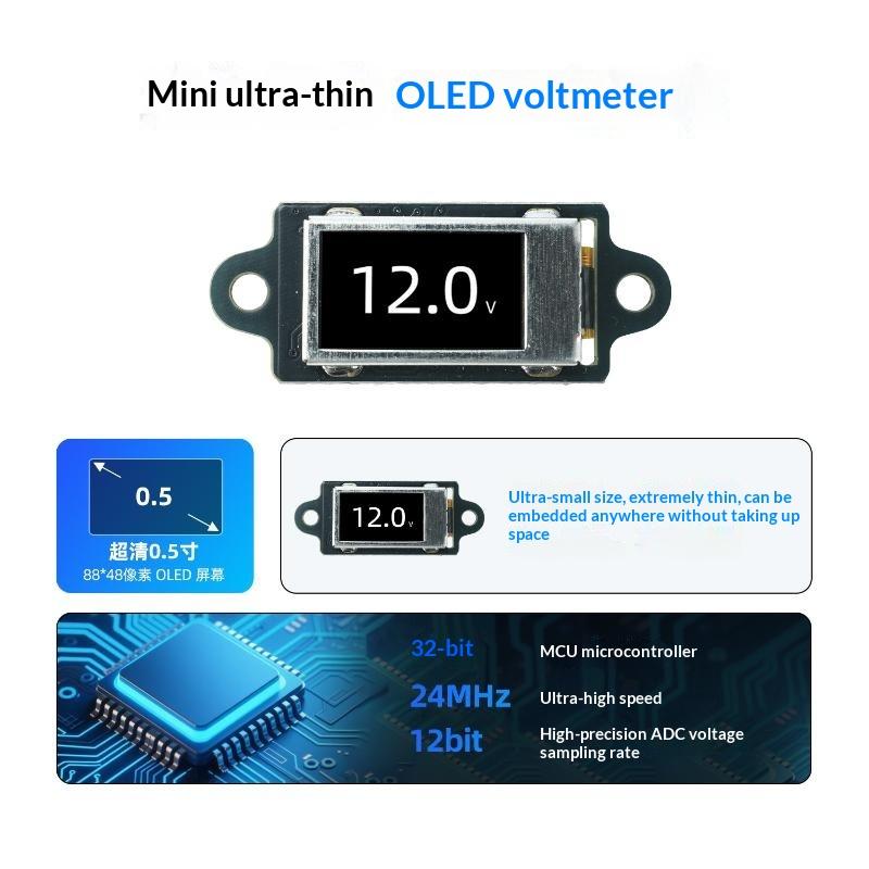 Dc 0-30V Ultra Thin Mini Digital Voltmeter 0.5 Inch Oled Display With Screen Protector Frame