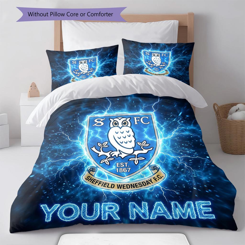 Custom Name Sheffield Wednesday Pattern Bedding Quilt Set Home Decoration Gift (1 * duvet cover + 2 * pillowcase without core)