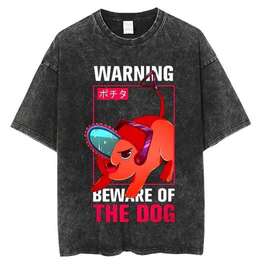 Japanese Anime Chainsaw Man Retro Washed T-shirt Men and Women Summer Harajuku Clothing Casual Round Neck Short Sleeved T-shirt