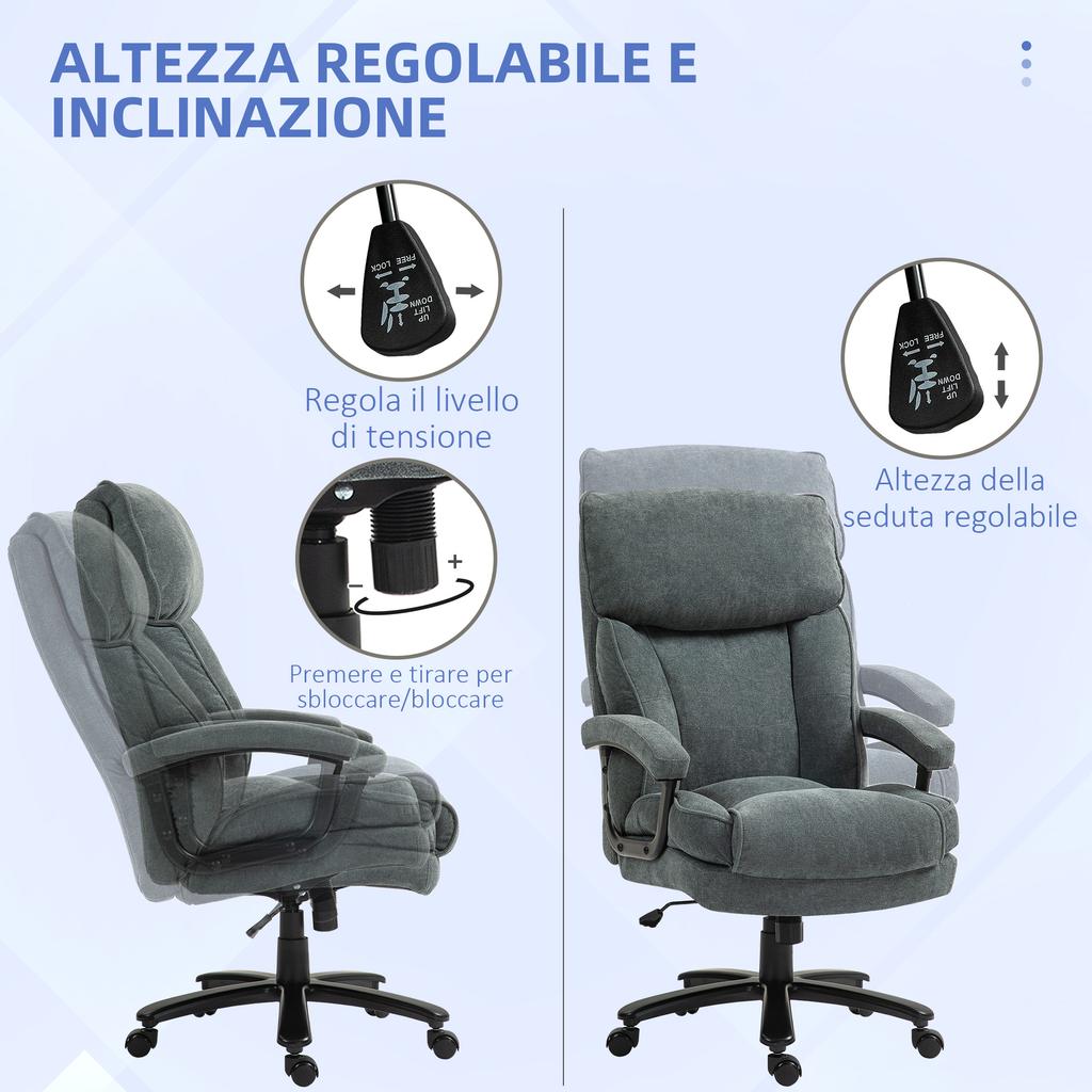 Reinforced Office Chair, 200kg Capacity. Swivel and Reclining, Velvet Fabric. Gray