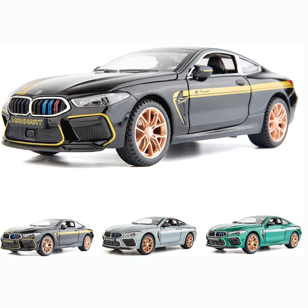 1:24 Scale M8 Model Car, Zinc Alloy Pull Back Toy Car with Sound and Light for Kids Boy Girl