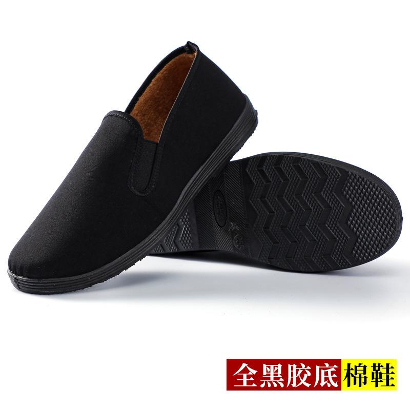 Летняя мужская обувь старые пекинские тканевые туфли мужские резиновые подошвы мужская дышащая подошва из говяжьей кожи юань ларек черный женский работа