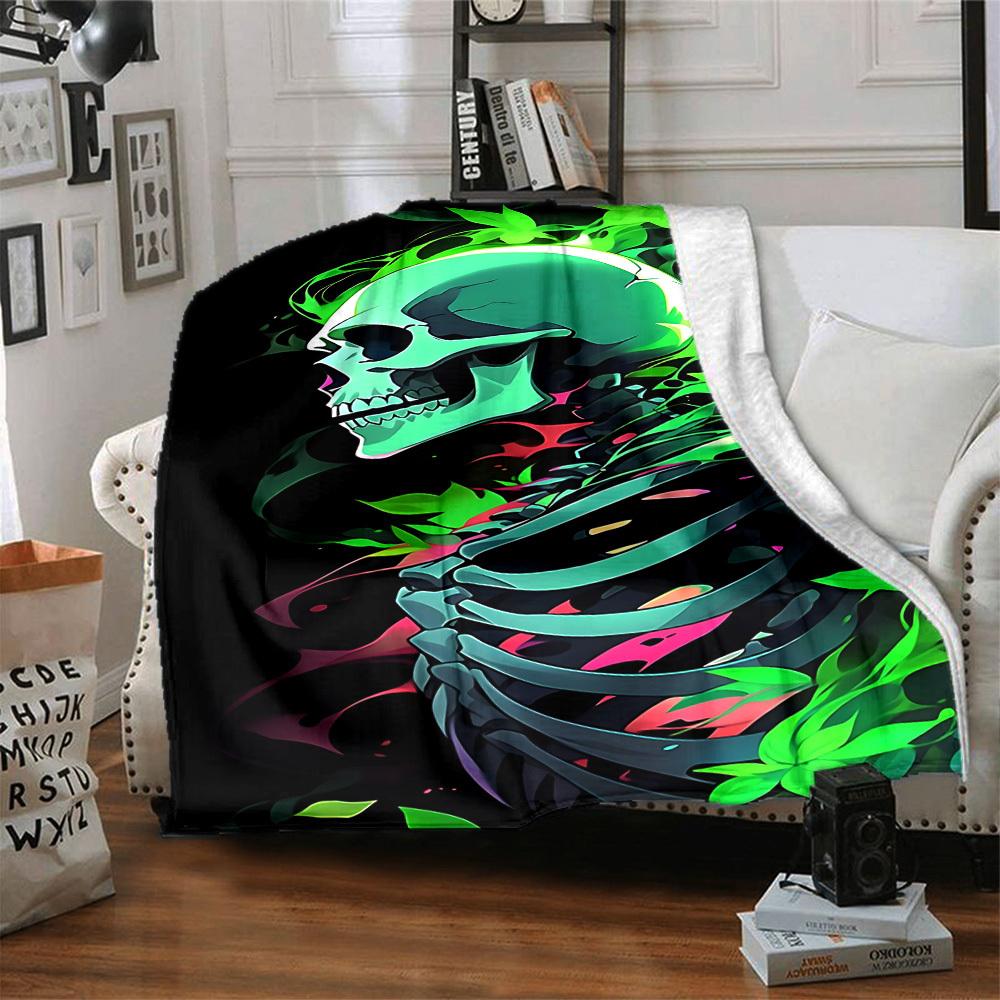 1PC Neon Skull Blanket, Throw For Sofa, Bed, Travel, Camping, Livingroom, And Bed, Printing Blanket With Soft And Warm Fabric yy250918166
