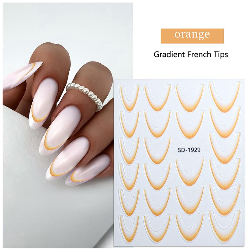 12 Pcs French Gradient Nail Stickers Waterproof Thin And Durable Solid Manicure Decals For Women And Girls