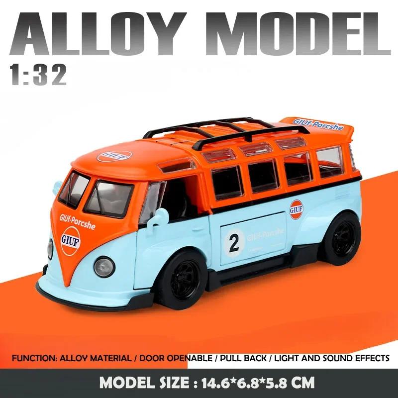 ABBY1 1:32 Модель Автобуса T1 Звук Свет Дети Мальчик Литой Металлический Игрушечный Транспорт Коллекционный Домашний Декор Металлическая Миниатюра Voiture