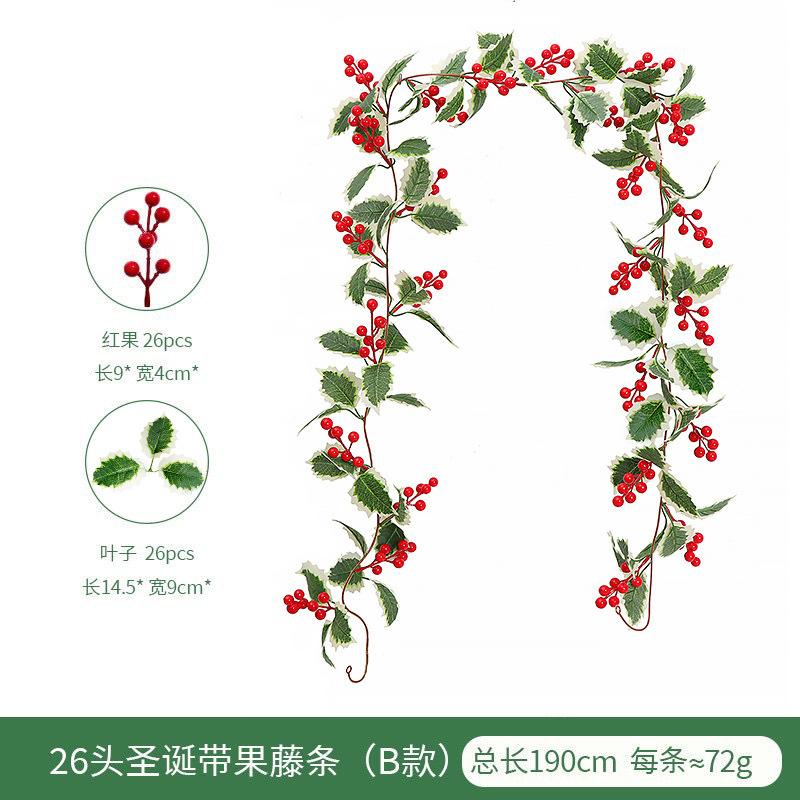 Имитация рождественского цветка из ротанга, настенное украшение для дома, падуб, фрукты, красные ягоды, рождественское украшение, имитация рождественского ротанга
