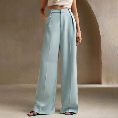 Женские брюки с высокой талией, застежкой-молнией, прямые, широкие, длинные брюки