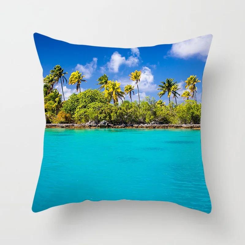 Чехол для подушки для гостиной, дивана, автомобиля, роскошное украшение для дома, чехол для подушки с изображением заката, пляжа, пейзажа, чехол для подушки