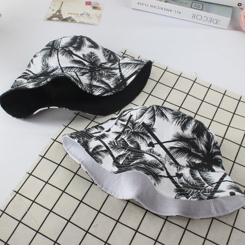 Летняя шляпа от солнца для рыбалки из хлопка, унисекс, с двухсторонним принтом, черная, с кокосовой пальмой, для отдыха на пляже, для путешествий, походов и отдыха на природе