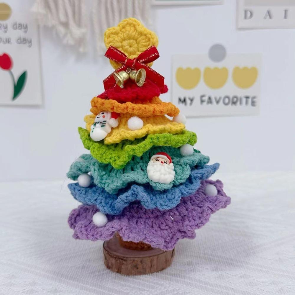 Finished Crochet Christmas Tree Decor Handmade Artificial Knitted Tabletop Ornament  Christmas Day