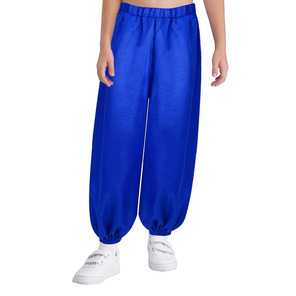 Kids Performance Bloomers - Loose Satin Belly Dance Pants with Elastic Waistband for Parties & Shows
