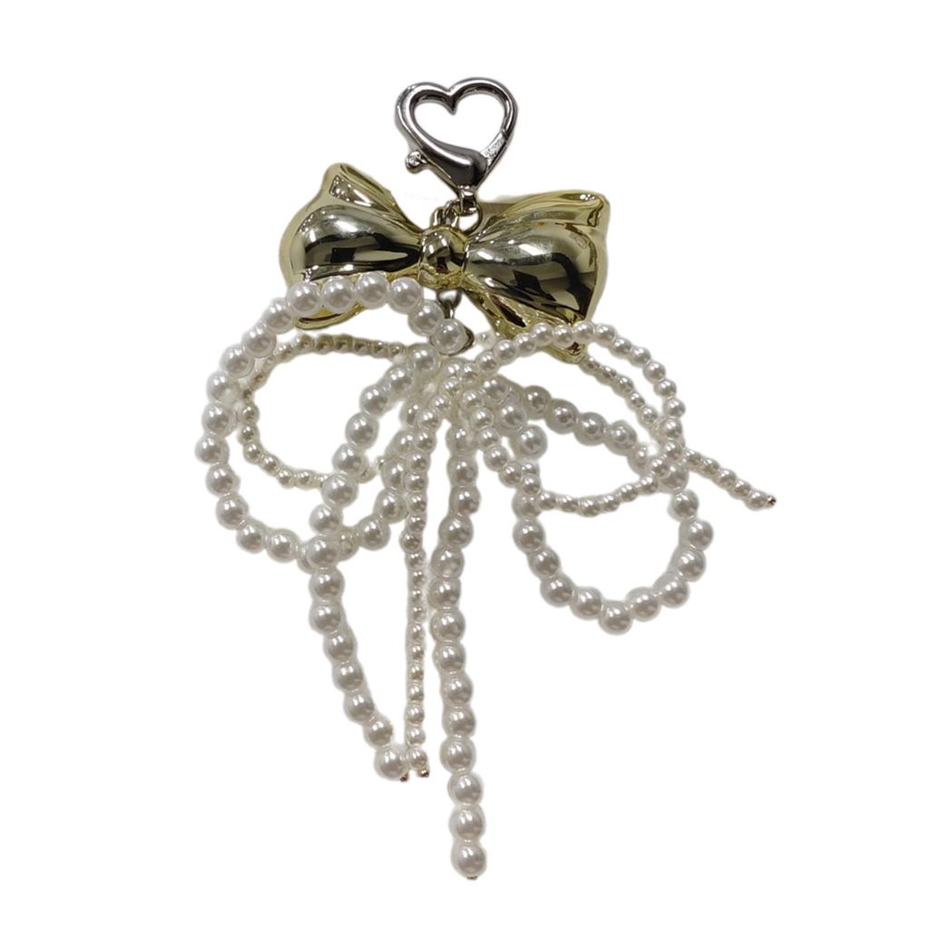 Elegant Pearl Bowknot Keychain Pendant Keyring Heart Charm Lovely Hanging Decorations for Purse Bag Backpack Handbag