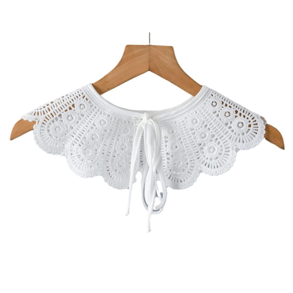 Sweet Shirt Fake Collar Shwal with Straps Women's Shirt Fake Collar Shawl Wrap Hollow Out Embroidery Vintage Short Capelet