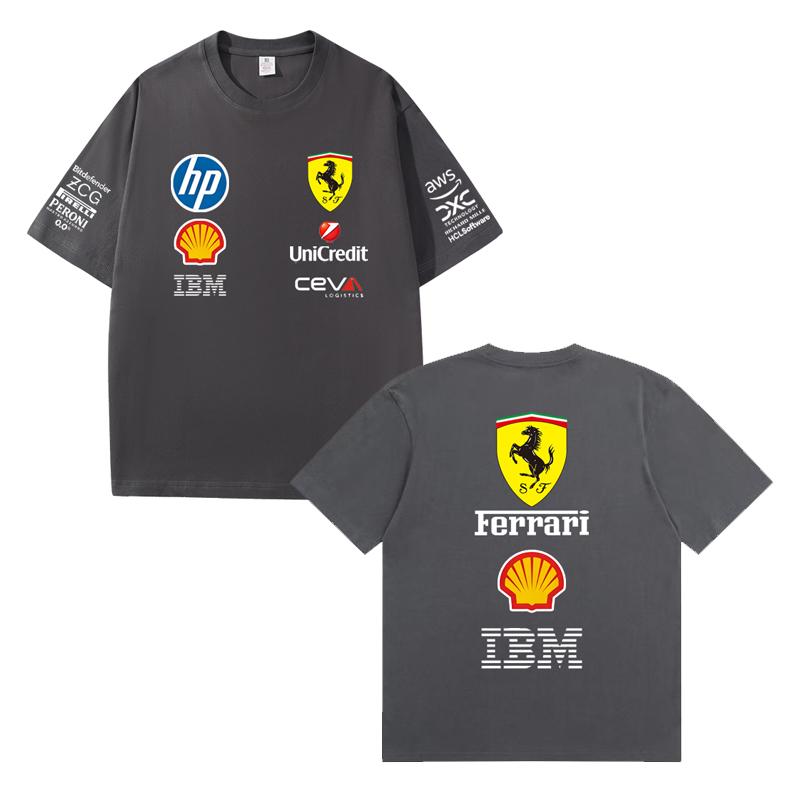 Мужская и женская оверсайз футболка Ferrari F1 Racing с классическим принтом логотипа спонсора, короткий рукав, повседневная одежда в стиле мотоспорта, уличная одежда