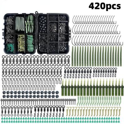 420 шт./корпус, набор снастей для ловли карпа, включая бойлы, винты, аксессуары, вертлюги, крючки, рукава против запутывания, бусины-фиксаторы крючков