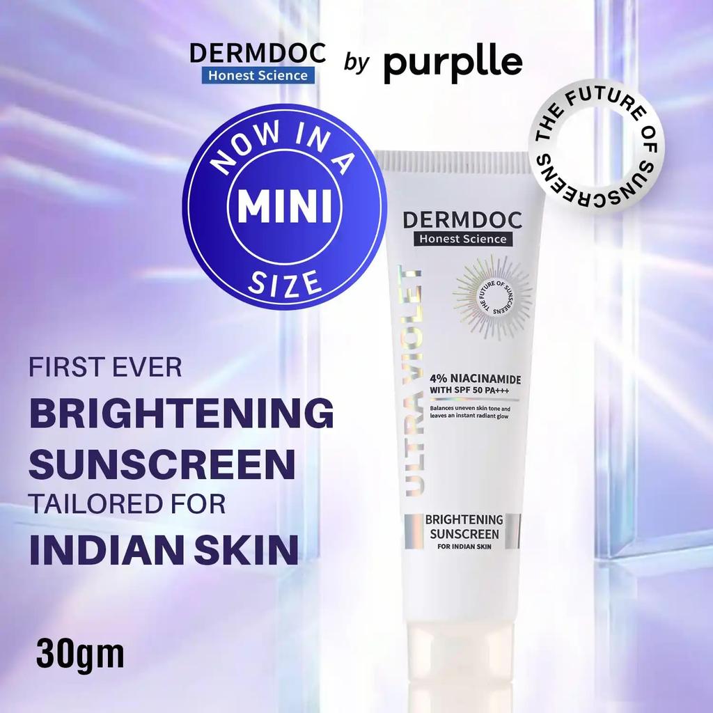 DERMDOC Солнцезащитный крем с тонирующим эффектом SPF 50 Ultra Violet Brightening с 4% ниацинамида, 30 г | PA +++ | С фиолетовым оттенком | Выравнивает тон кожи | Легкий | U