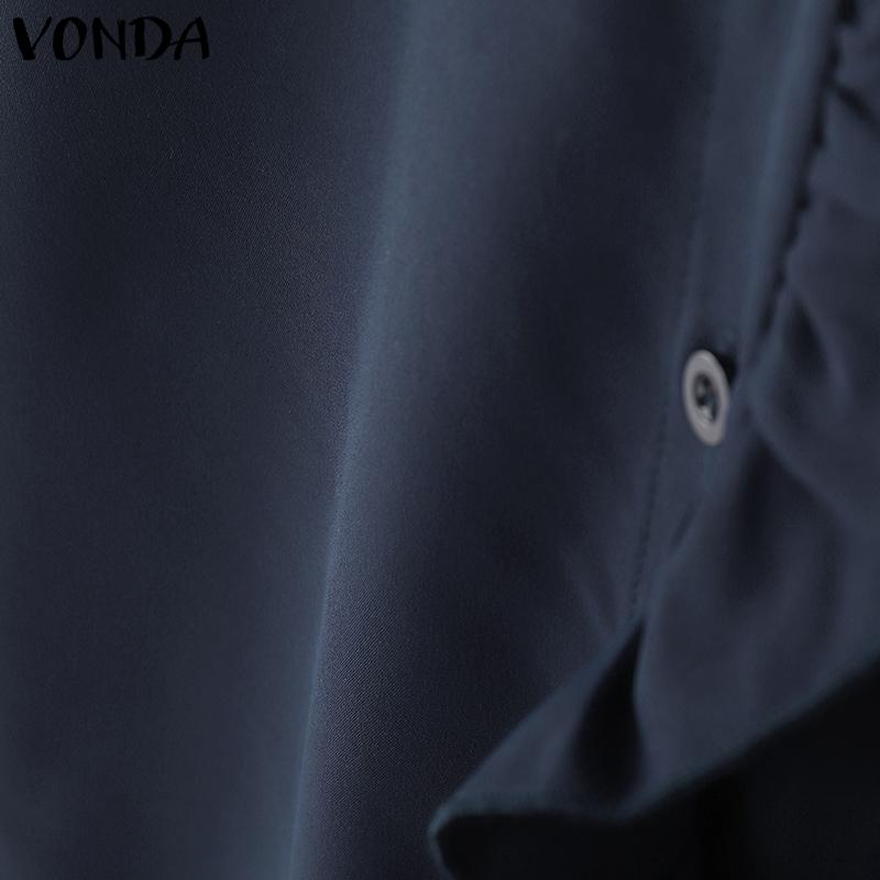 VONDA Женская повседневная блузка с оборками и воротником-стойкой, с коротким рукавом и пуговицами