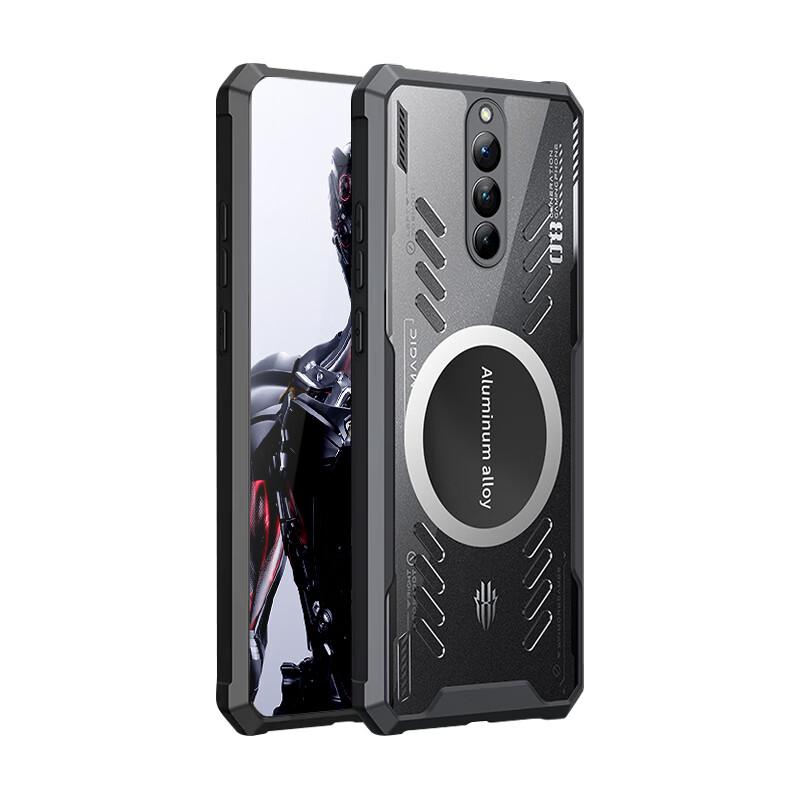 Phone Case Nubia Red Magic 8 Pro/8 Pro+/8S Pro/8 S Pro+, Full Lens Protection, Transparent Metal Magnetic Case with Cooling Pad, Black