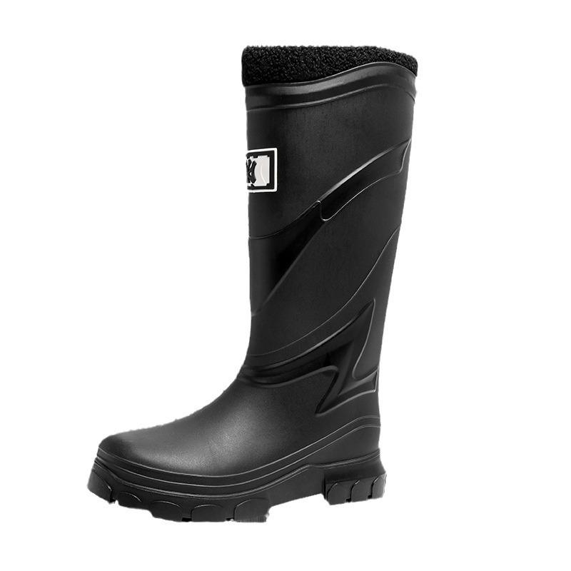 High Tube Rain Shoes Men's Non-slip Waterproof Fashion Medium Tube Rain Boots Warm Rubber Shoes Kitchen Work Long Tube Water Shoe Cover Shoes