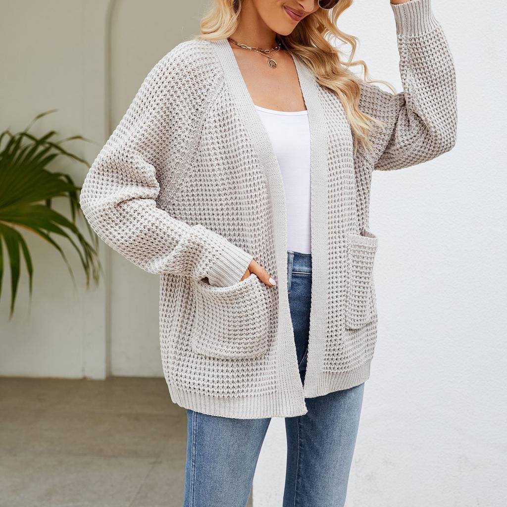 Женский однотонный средне-длинный повседневный кардиган, вязаный со свободным свитером-пальто