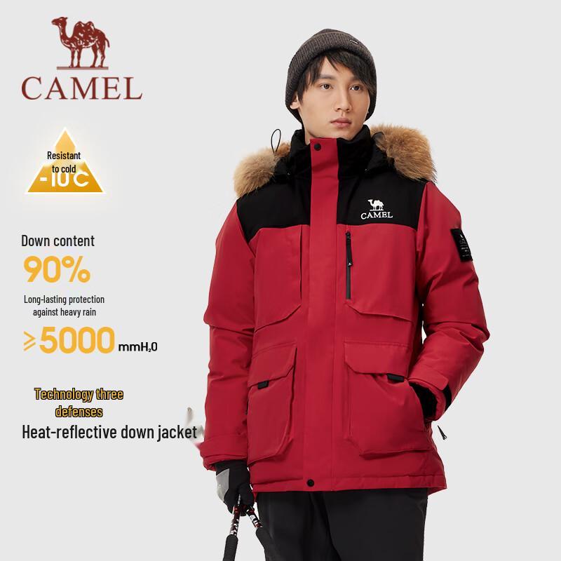 Camel Мужская утепленная рабочая парка с капюшоном и меховым воротником, пуховик